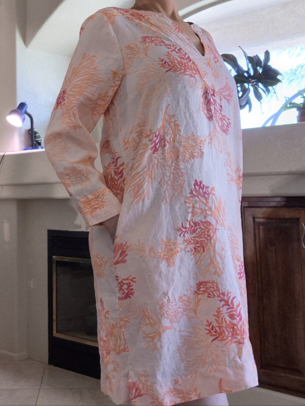 Chico's 100% Linen, Kurta Dress With Pockets Sz 12/14 Large - Picture 13 of 17